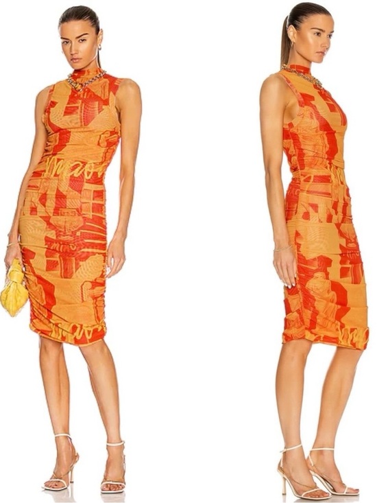 Miaou Dresses & Skirts - REVOLVE Miaou Orange Sofia Mesh Ruched Midi Dress